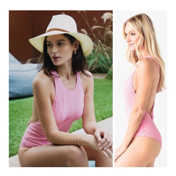 Lisa Marie Fernandez | Pink Button Seersucker Open Back Swimsuit | XS - Picture 1 of 9